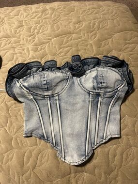 AKIRA Light Blue Denim Corset Crop Top